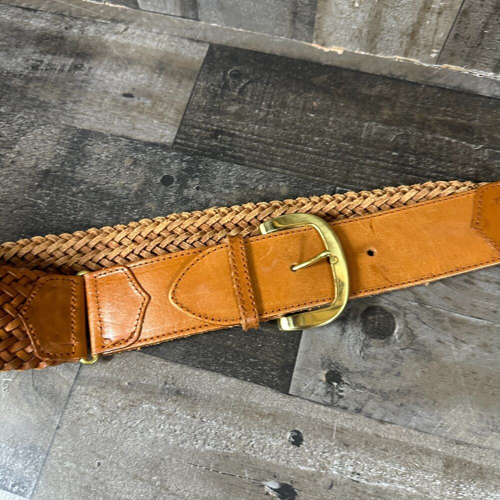 Vintage Liz Claiborne Brown Braided Leather Belt Womens Sz Medium Woven Brass - Picture 8 of 9